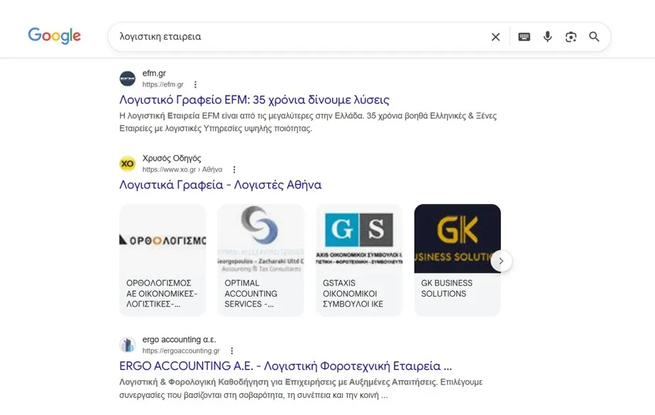 αποτελεσμα σε 50 μέρες 1η σελίδα Google από την εταιρεια SEO Bluemind